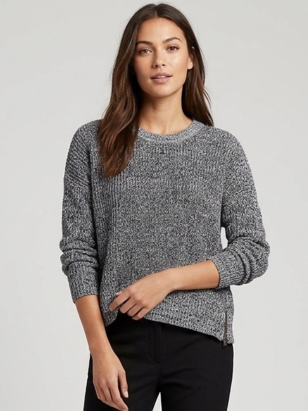 Banana Republic Marled Crewneck Sweater - Black & White